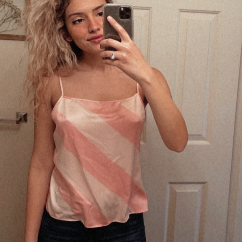 Pink Striped Silk Tank Top